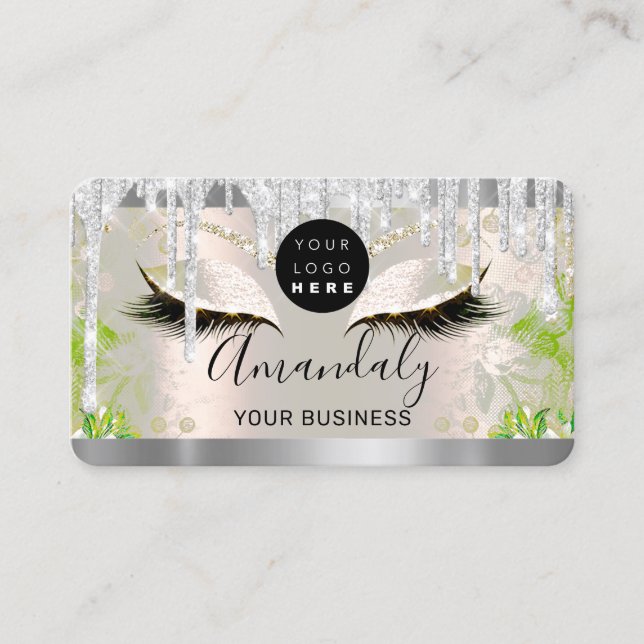 Tarjeta De Visita Purpurina Plata Perforación Marco Códigos Qr Lenga (Anverso)