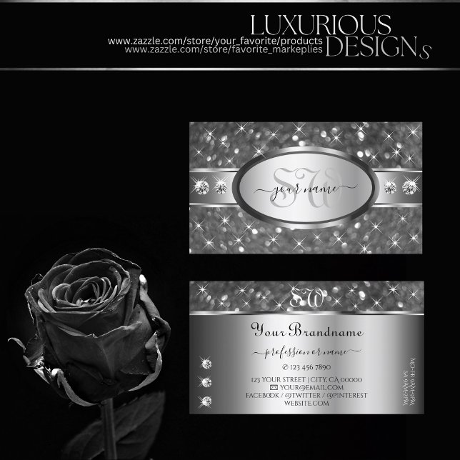 Tarjeta De Visita Purpurina plateado de clase Sparkle Diamonds Inici (Subido por el creador)