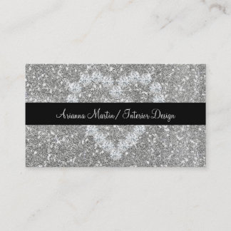 Tarjeta De Visita Purpurina plateado de moda Sparkly Diamond Heart