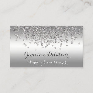 Tarjeta De Visita Purpurina Plateado Elegant Platinum Event Planner