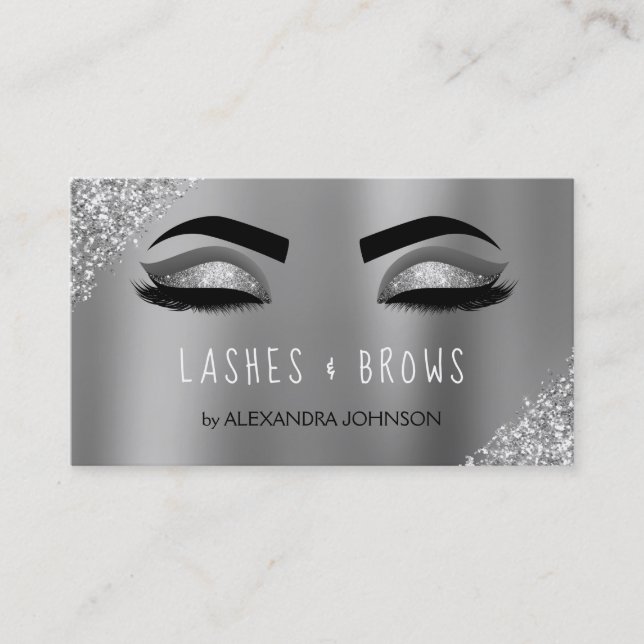 Tarjeta De Visita Purpurina plateado Esparkle Eyelashes Lantea Brote (Anverso)