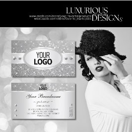 Tarjeta De Visita Purpurina plateado estriba diamantes y logotipo