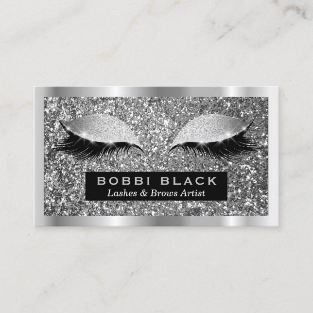 Tarjeta De Visita Purpurina plateado Extensiones Eyelash Artista de  (Anverso)