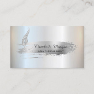 Tarjeta De Visita Purpurina plateado Feather Silver Brush Notario de