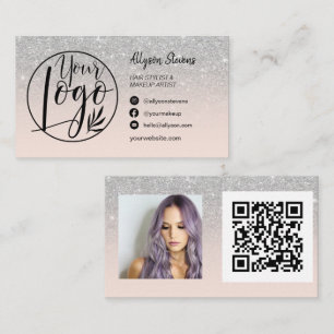 Tarjeta De Visita Purpurina plateado maquillaje de la foto logo qr c