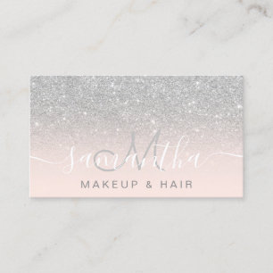 Tarjeta De Visita Purpurina plateado moderno cabello de maquillaje n