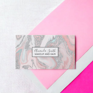 Tarjeta De Visita Purpurina plateado moderno de mármol gris pastel