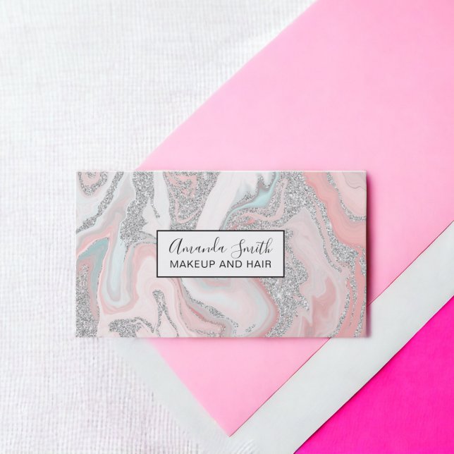 Tarjeta De Visita Purpurina plateado moderno de mármol gris pastel (Modern silver glitter coral gray pastel marble business card)