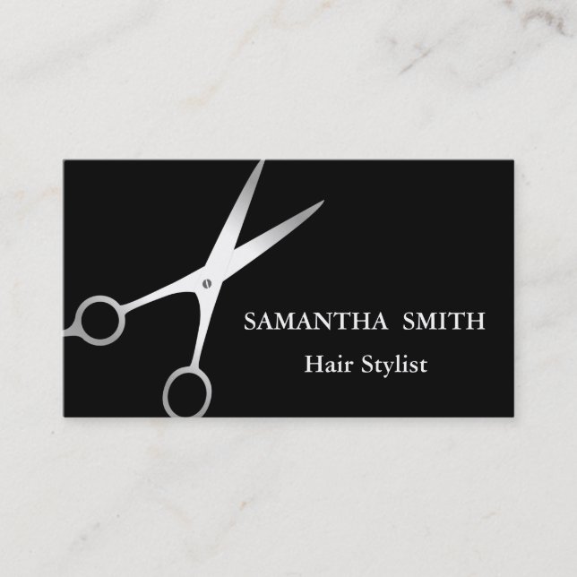 Tarjeta De Visita Purpurina plateado moderno Scissor Salon Hair Styl (Anverso)