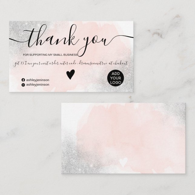 Tarjeta De Visita Purpurina plateado orden de pinceles rosados graci (Anverso / Reverso)