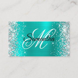 Tarjeta De Visita Purpurina plateado Relieve metalizado turquesa bri