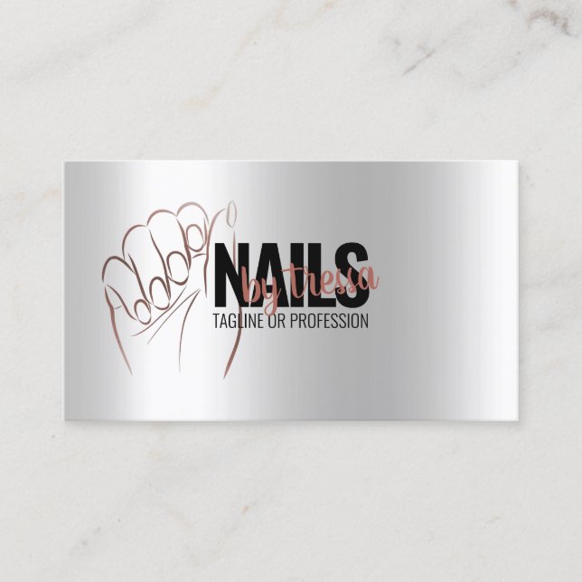 Tarjeta De Visita Purpurina Platino de Salon Nail + Rosa Metálico Or (Anverso)
