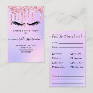 Tarjeta De Visita Purpurina Purple Eyelash Extension Client Record B