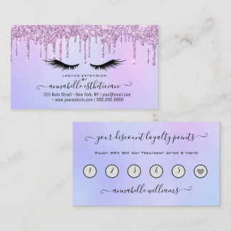 Tarjeta De Visita Purpurina Purple Eyelash Extension Loyalty Busines