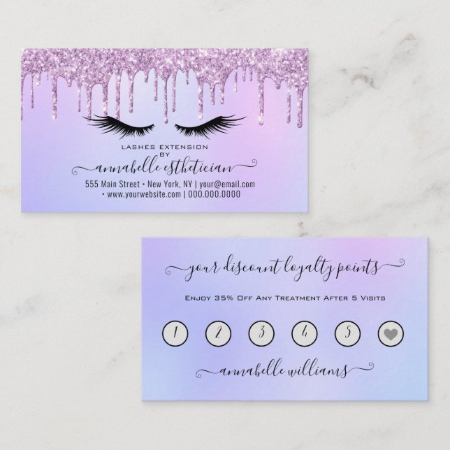 Tarjeta De Visita Purpurina Purple Eyelash Extension Loyalty Busines (Anverso / Reverso)