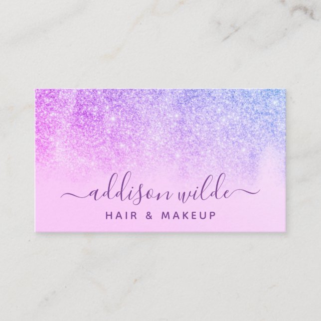 Tarjeta De Visita Purpurina púrpura Artista moderno de maquillaje az (Anverso)