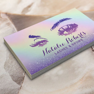 Tarjeta De Visita Purpurina púrpura Eyelash Makeup Holografía