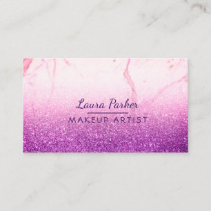 Tarjeta De Visita Purpurina púrpura Faux Marble Makeup Artista Girly