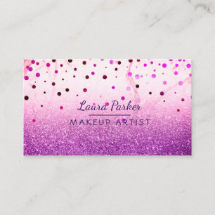 Tarjeta De Visita Purpurina púrpura Faux Marble Makeup Artista Girly