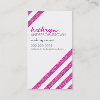 Tarjeta De Visita PURPURINA rayado diagonal RETRO MODERNO rosa brill