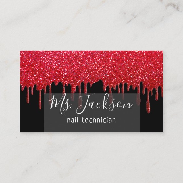 Tarjeta De Visita Purpurina Rojo Sparkles Beauty Nail Hair Salon Spa (Anverso)