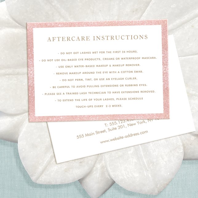 Tarjeta De Visita Purpurina rosa AfterCare para Salón de Extensiones (Subido por el creador)