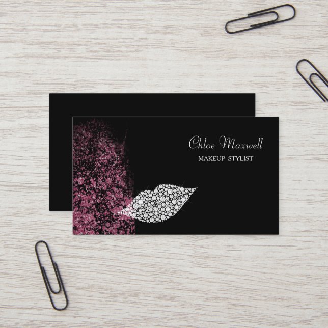 Tarjeta De Visita Purpurina rosa Artista de maquillaje de los labios (Anverso/Reverso In Situ)