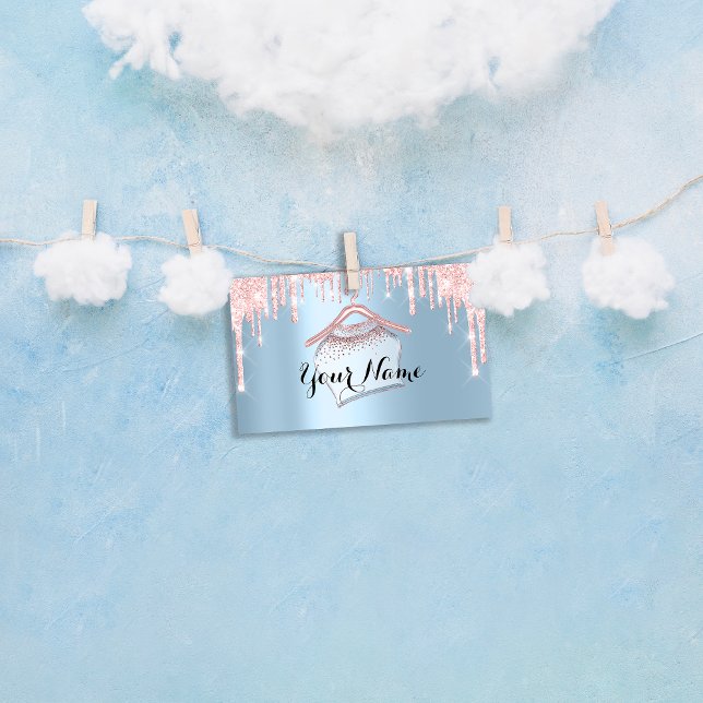 Tarjeta De Visita Purpurina rosa azul Closet Hanger Boutique Vip (Blue Pink Glitter Cloth Closet Hanger Boutique Vip Business Card)