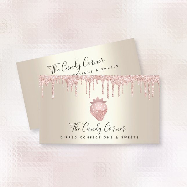 Tarjeta De Visita Purpurina Rosa Chocolate Strawberry Confección Gol (Subido por el creador)