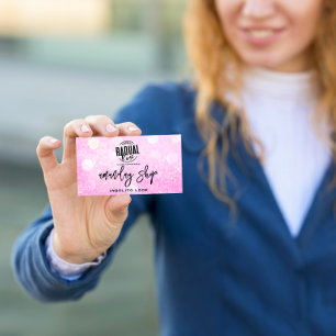 Tarjeta De Visita Purpurina rosa de la tienda de maquillaje del logo