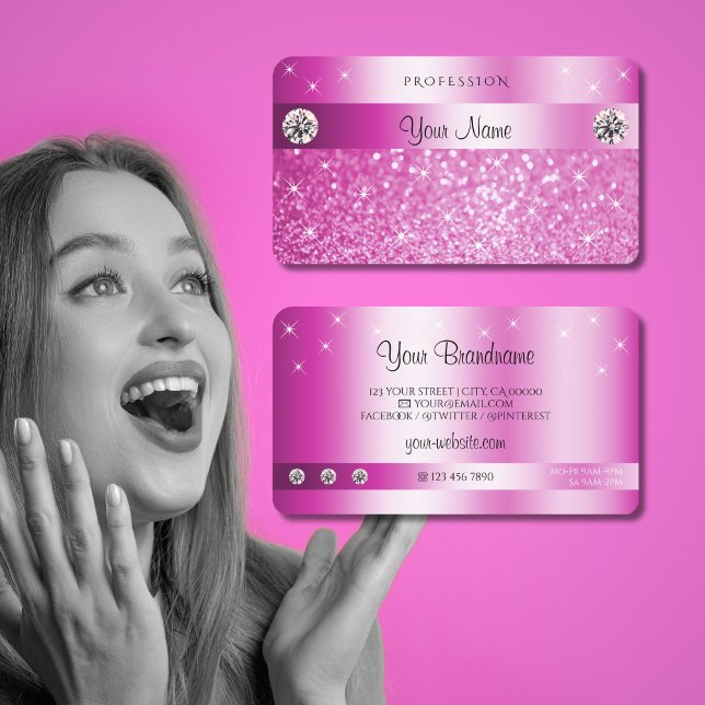Tarjeta De Visita Purpurina Rosa de Lujo Esparkling Stars Diamonds (Subido por el creador)