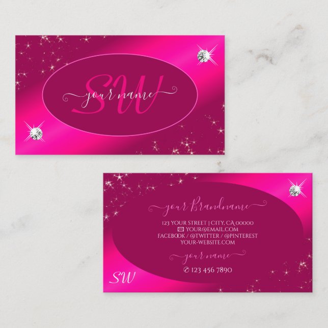 Tarjeta De Visita Purpurina rosa de lujo estrena iniciales de diaman (Anverso / Reverso)