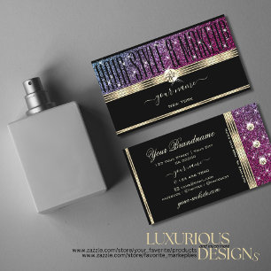 Tarjeta De Visita Purpurina rosa de lujo Stars Gold Jewels Black