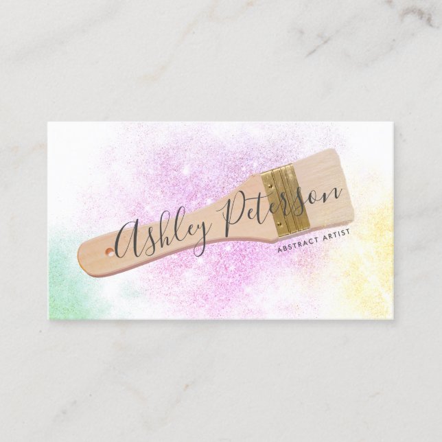 Tarjeta De Visita purpurina rosa de pincel moderno (Anverso)