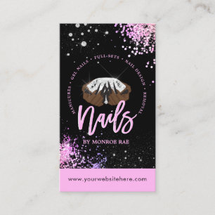 Tarjeta De Visita Purpurina Rosa Diamond Luxury Nail Tech Salon