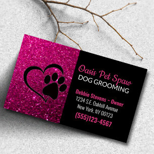 Tarjeta De Visita Purpurina Rosa Diseño Mascota Perro Servicio de Gr