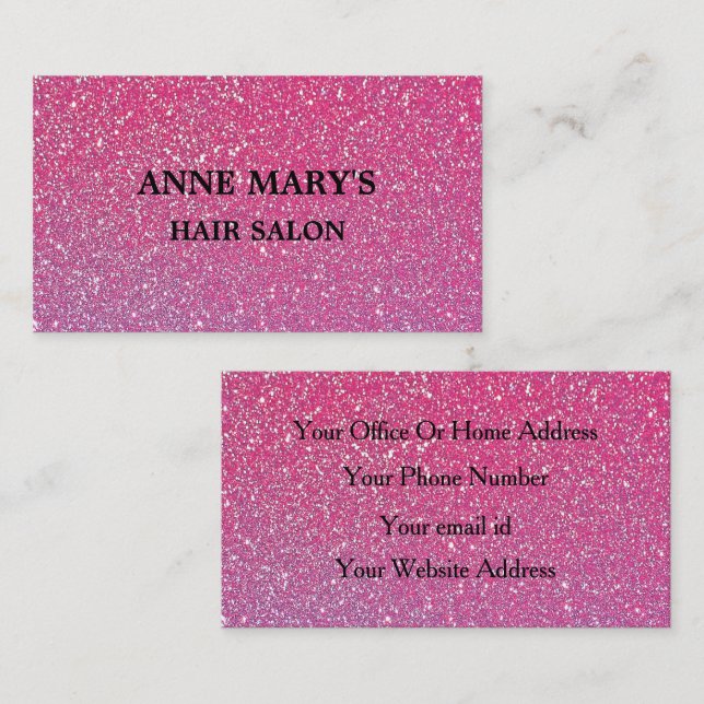 Tarjeta De Visita Purpurina Rosa Dorado Rosa Salón De Pelo De Estilo (Anverso / Reverso)