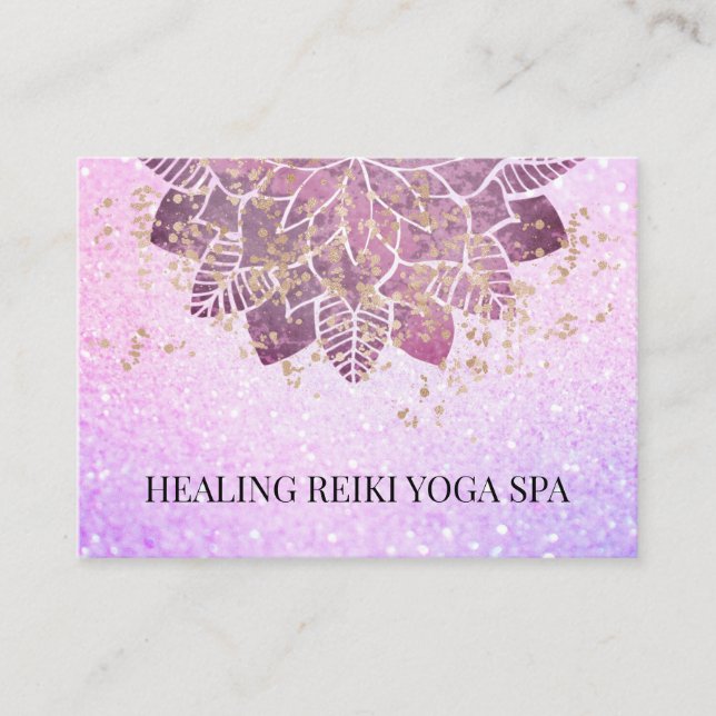 Tarjeta De Visita *~* Purpurina rosa dorado Yoga espiritual Reiki Ma (Anverso)
