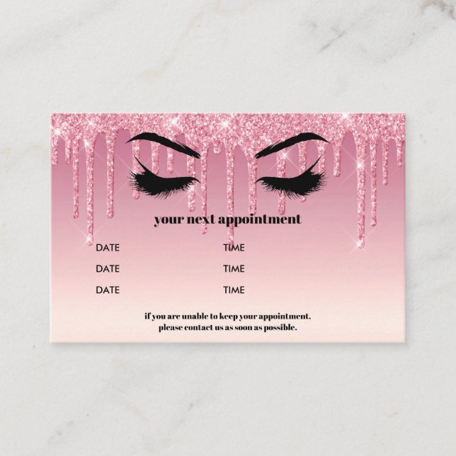 Tarjeta De Visita Purpurina Rosa Drippings Browbar Eyelash Luxury (Anverso)