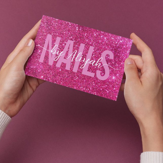 Tarjeta De Visita Purpurina rosa elegante de las uñas (Subido por el creador)