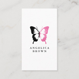 Tarjeta De Visita Purpurina Rosa falso y mariposa negra