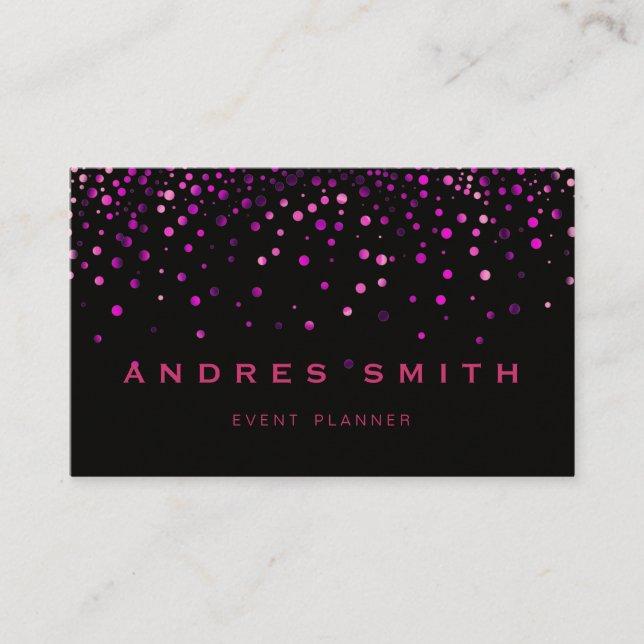 Tarjeta De Visita Purpurina rosa Faux Relieve metalizado Confetti Ne (Anverso)