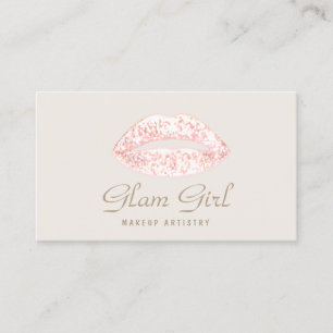 Tarjeta De Visita Purpurina Rosa Girly Glam Lips Artista De Maquilla