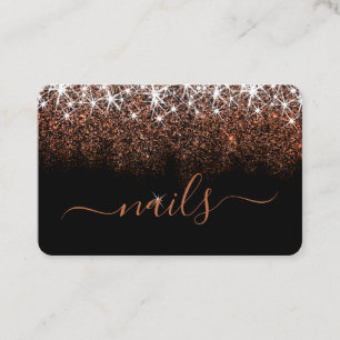 Tarjeta De Visita Purpurina Rosa Gold Spark Elegantes Clavos Profesi