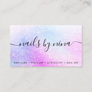 Tarjeta De Visita Purpurina rosa holográfico de la firma del guión d