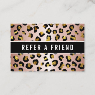 Tarjeta De Visita Purpurina rosa leopard Referral Cliente