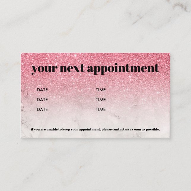 Tarjeta De Visita Purpurina rosa Moda de mármol Ombre Audaz Belleza (Anverso)