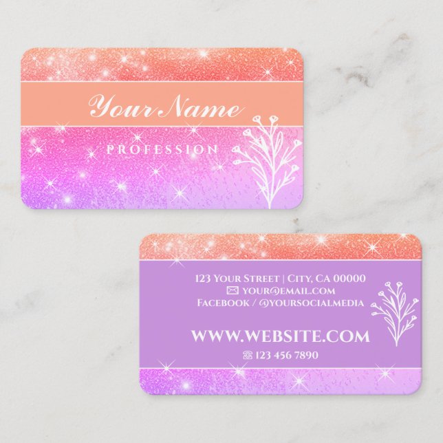 Tarjeta De Visita Purpurina rosa morado de lujo esparkling Stars (Anverso / Reverso)
