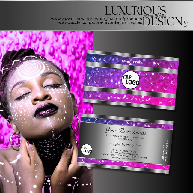 Tarjeta De Visita Purpurina rosa morado Estrellas plateado Decoració (Subido por el creador)