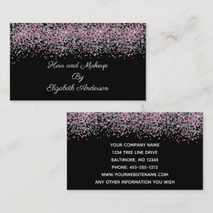 Tarjeta De Visita Purpurina rosa negro plateado superpuesto Glam Gir